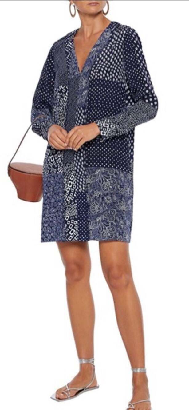 Diane Von Furstenberg Reid Silk PatchworkTunic Dress Size M Designer Chic